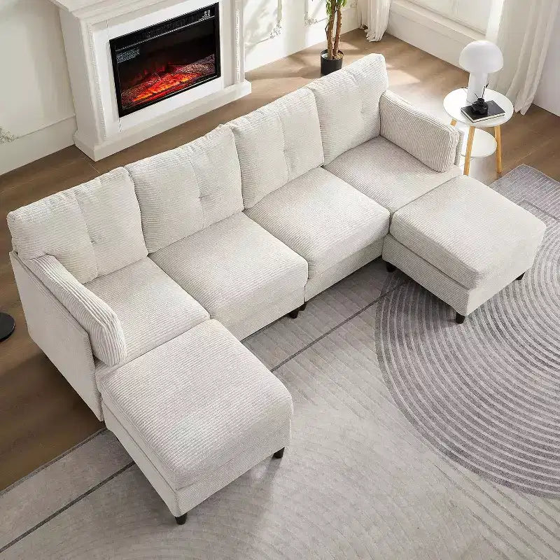 Mjkone 89 U Shaped Sectional Couches with 2 Ottomans,6-Seater Sofa