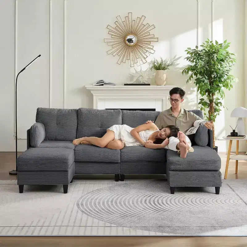 Mjkone 89 U-förmiges Sectional Sofa mit 2 Ottomanen, 6-Sitzer Sofa