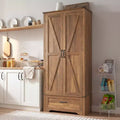 HOMCOM 72 Farmhouse Pantry Cabinet with Barn Doors, Tall Kitchen Pantry Storage Cabinet with Adjustable Shelves and Drawer