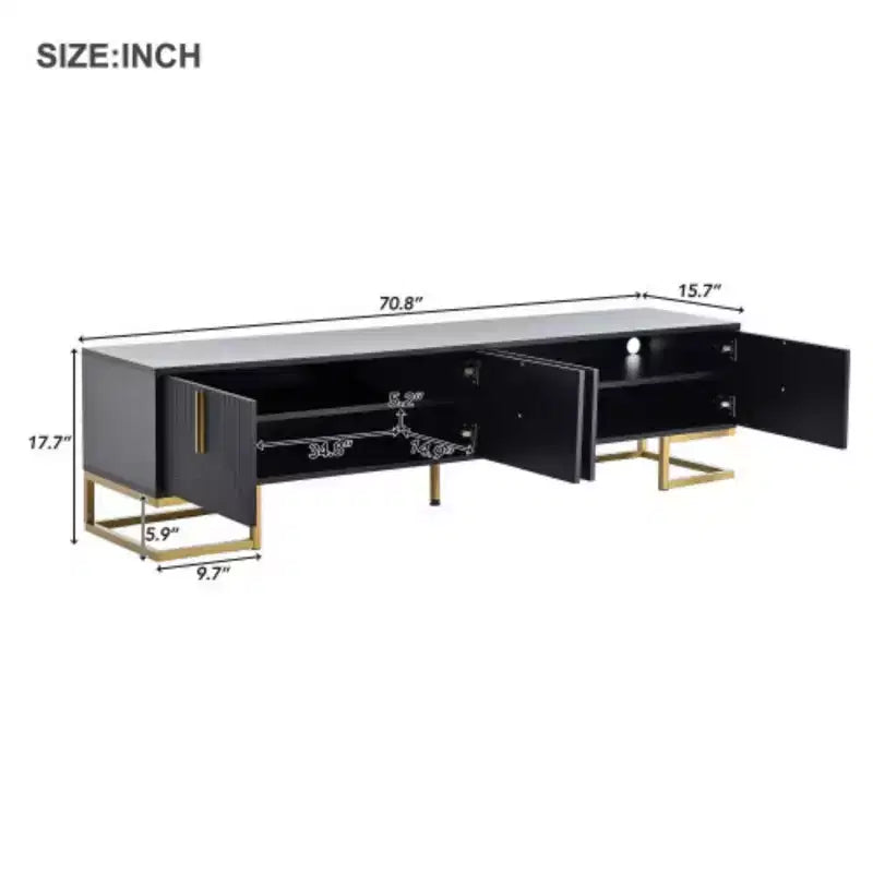 80'' Moderner TV-Ständer mit Metallbeinen und goldenen Griffen, Medienkonsole mit Schränken und verstellbaren Regalen für das Wohnzimmer