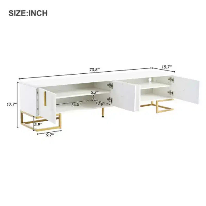 80'' Moderner TV-Ständer mit Metallbeinen und goldenen Griffen, Medienkonsole mit Schränken und verstellbaren Regalen für das Wohnzimmer