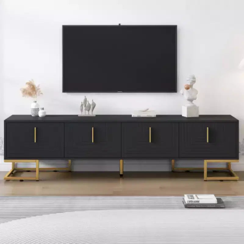 80'' Moderner TV-Ständer mit Metallbeinen und goldenen Griffen, Medienkonsole mit Schränken und verstellbaren Regalen für das Wohnzimmer