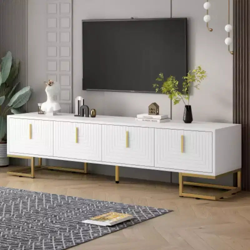 80'' Modern TV Stand with Metal Legs & Gold Handles, Media Console with Cabinets & Adjustable Shelves for Living Room
