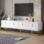 80'' Modern TV Stand with Metal Legs & Gold Handles, Media Console with Cabinets & Adjustable Shelves for Living Room