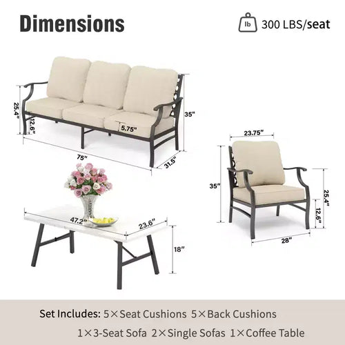 Captiva Designs 4-teiliges extra großes Metall-Loungeset für Terrasse und Garten mit Sesseln für Garten, Poolbereich, Hinterhof