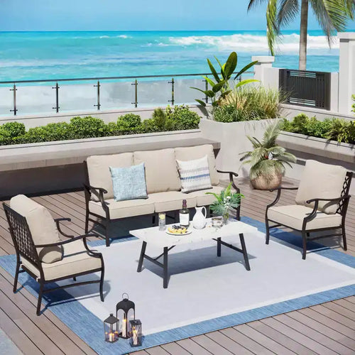 Captiva Designs 4pc Extra Large Metal Patio Outdoor Conversation Set with Armchairs for Garden, Poolside, Backyard