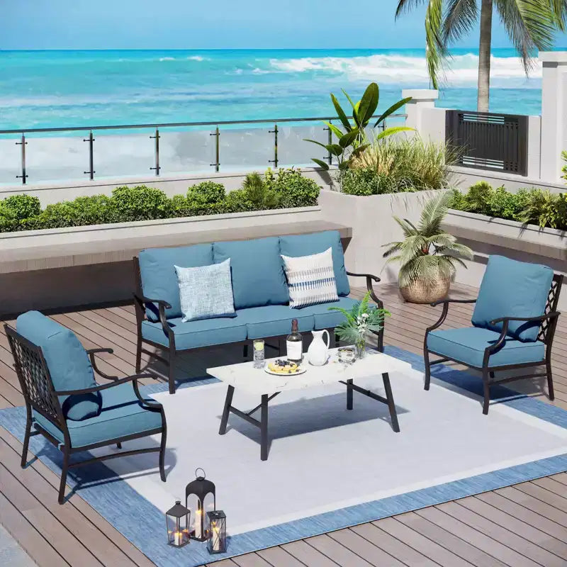 Captiva Designs 4-teiliges extra großes Metall-Loungeset für Terrasse und Garten mit Sesseln für Garten, Poolbereich, Hinterhof