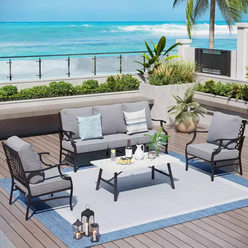 Captiva Designs 4-teiliges extra großes Metall-Loungeset für Terrasse und Garten mit Sesseln für Garten, Poolbereich, Hinterhof