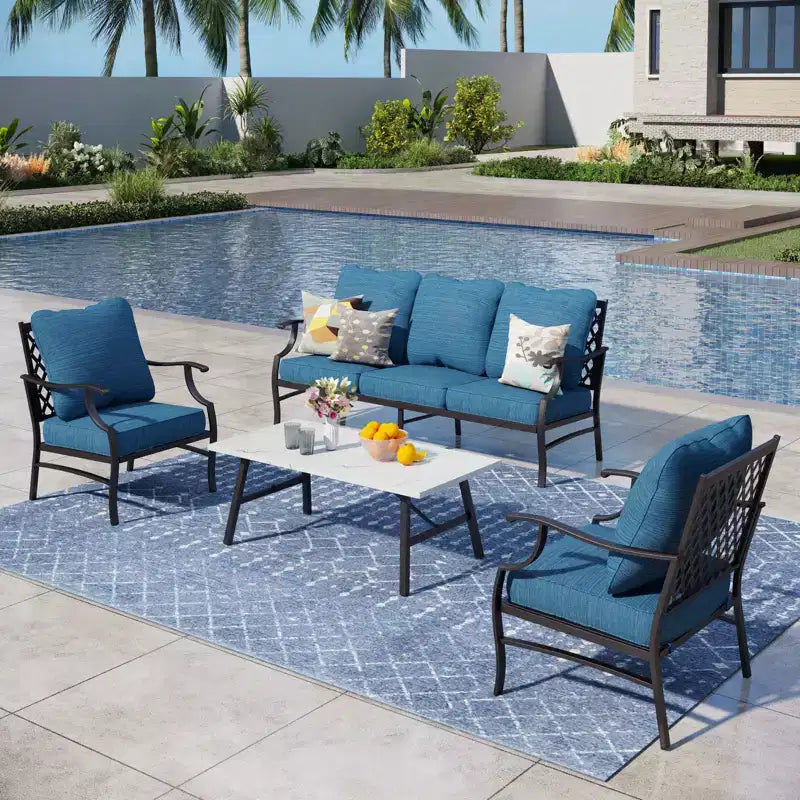 Captiva Designs 4-teiliges extra großes Metall-Loungeset für Terrasse und Garten mit Sesseln für Garten, Poolbereich, Hinterhof