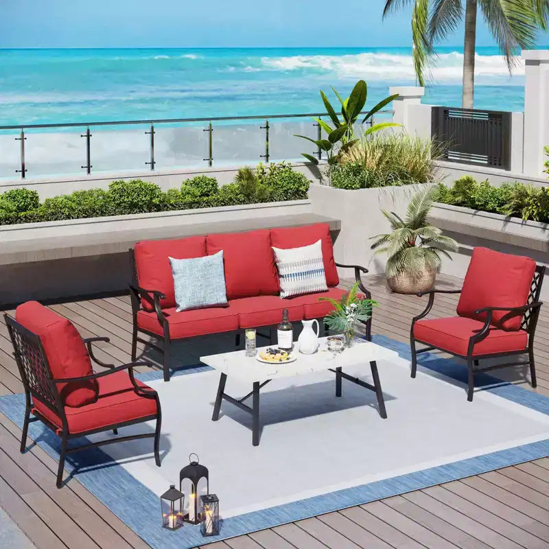 Captiva Designs 4-teiliges extra großes Metall-Loungeset für Terrasse und Garten mit Sesseln für Garten, Poolbereich, Hinterhof