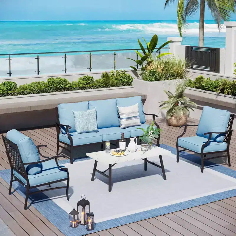 Captiva Designs 4-teiliges extra großes Metall-Loungeset für Terrasse und Garten mit Sesseln für Garten, Poolbereich, Hinterhof