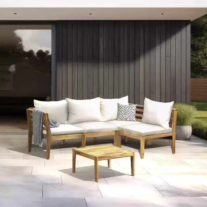 Kinger Home Trena 4-Piece Acacia Wood Patio Furniture Set with Cushions Elegant Outdoor Patio Furniture