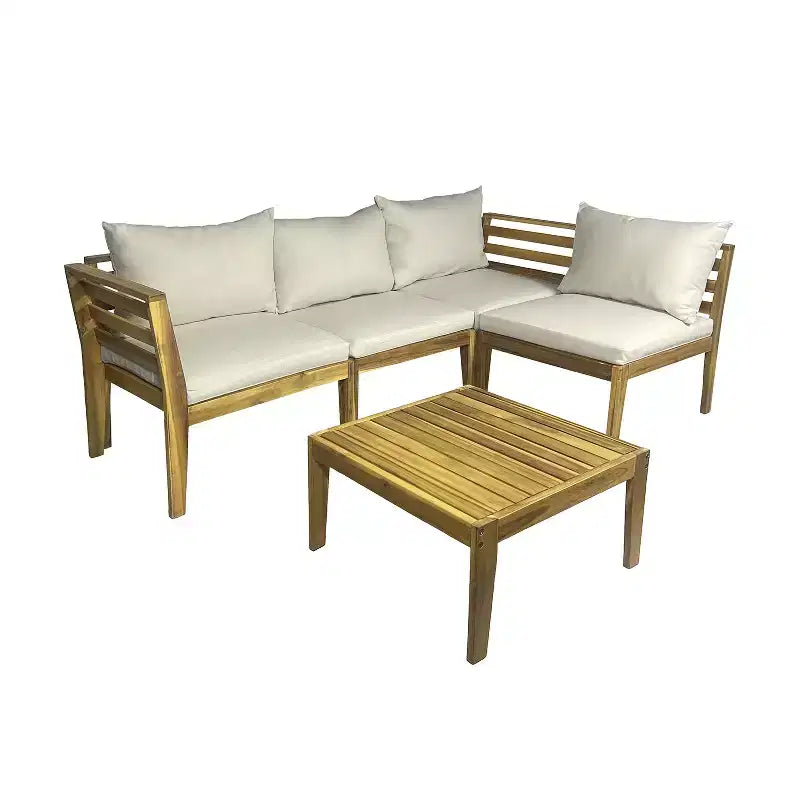 Kinger Home Trena 4-teiliges Terrassenmöbel-Set aus Akazienholz mit Polstern Elegante Outdoor-Terrassenmöbel