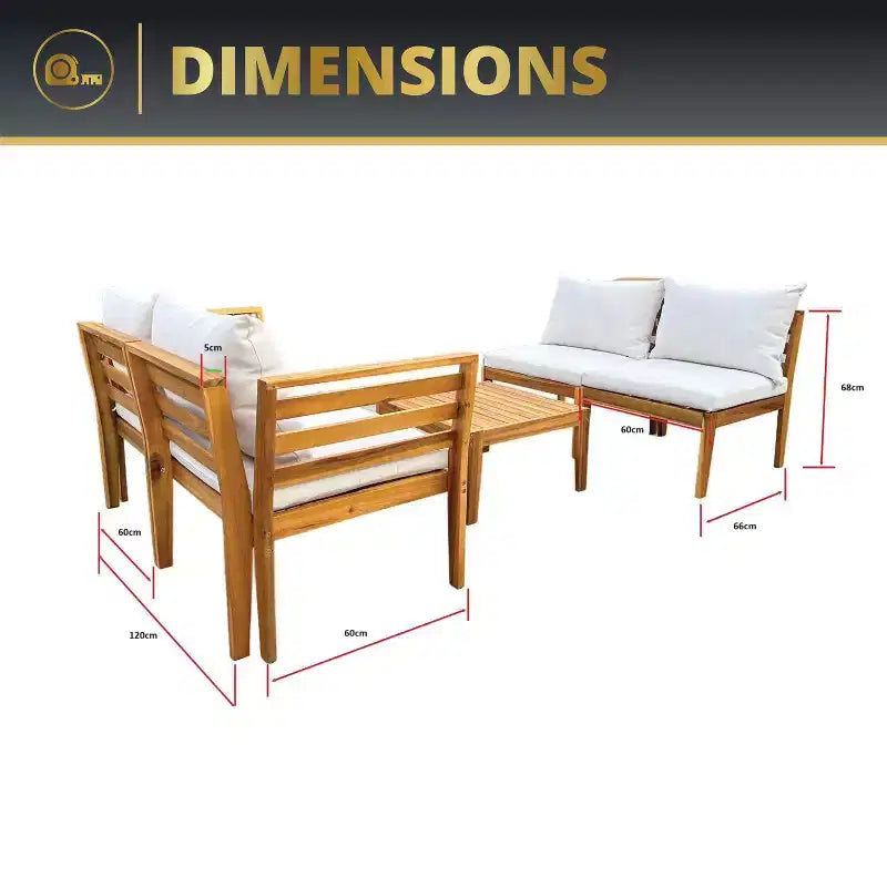 Kinger Home Trena 4-teiliges Terrassenmöbel-Set aus Akazienholz mit Polstern Elegante Outdoor-Terrassenmöbel