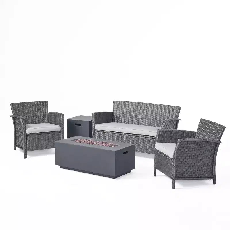 Christopher Knight Home Brynnli Outdoor Wicker 4 Seater Chat Set with Fire Pit