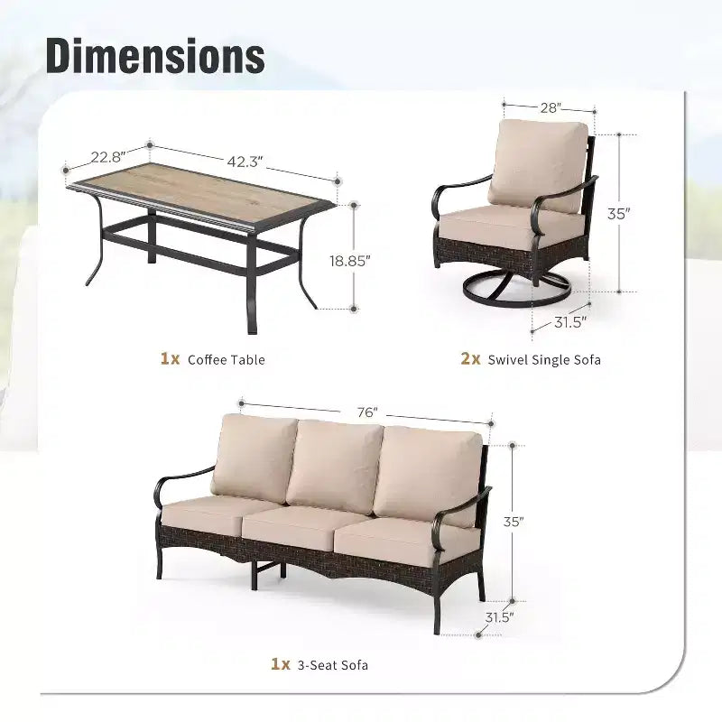 Captiva Designs 4-teiliges extra großes Metall- und Rattan-Gartenlounge-Set mit drehbaren Einzelsesseln