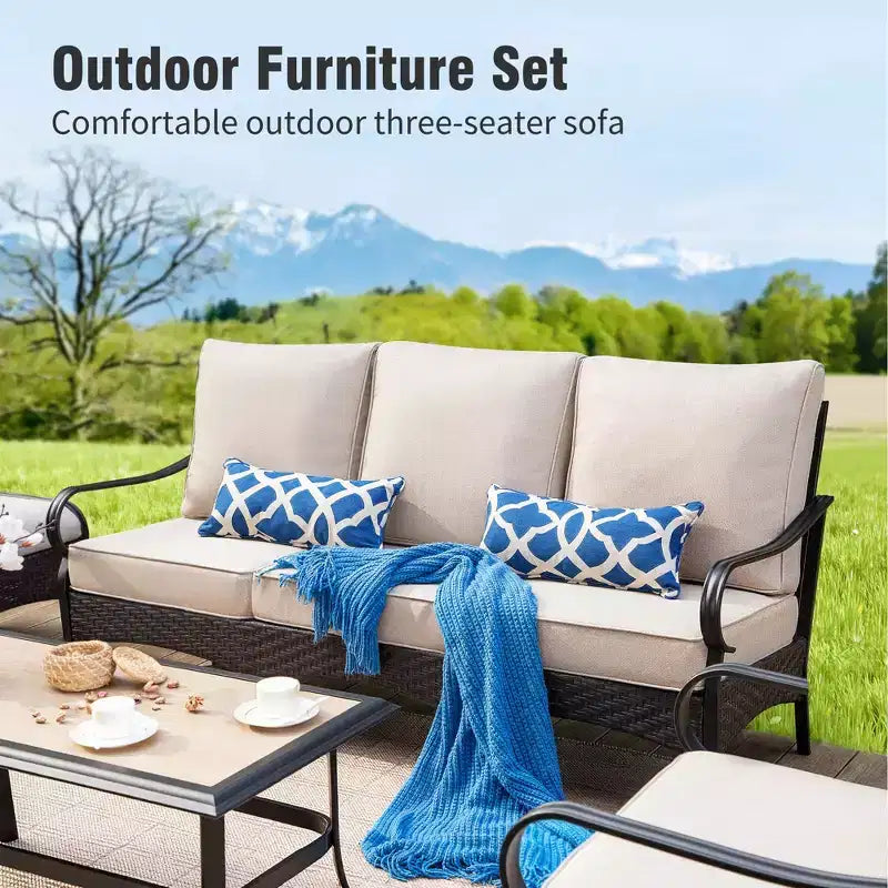 Captiva Designs 4-teiliges extra großes Metall- und Rattan-Gartenlounge-Set mit drehbaren Einzelsesseln