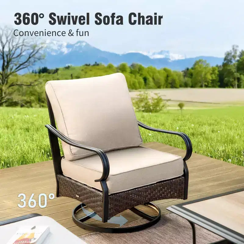 Captiva Designs 4-teiliges extra großes Metall- und Rattan-Gartenlounge-Set mit drehbaren Einzelsesseln