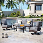Captiva Designs 4-teiliges extra großes Metall- und Rattan-Gartenlounge-Set mit drehbaren Einzelsesseln