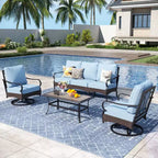 Captiva Designs 4-teiliges extra großes Metall- und Rattan-Gartenlounge-Set mit drehbaren Einzelsesseln