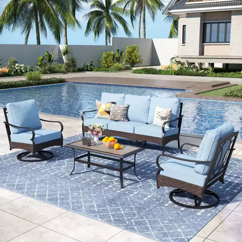 Captiva Designs 4-teiliges extra großes Metall- und Rattan-Gartenlounge-Set mit drehbaren Einzelsesseln