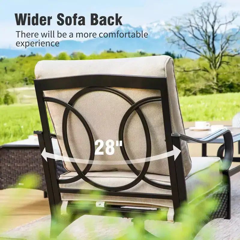Captiva Designs 5-teiliges extragroßes Garten-Sitzgruppe aus Metall und Rattan mit Drehsesseln und Loveseat