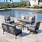 Captiva Designs 5-teiliges extragroßes Garten-Sitzgruppe aus Metall und Rattan mit Drehsesseln und Loveseat