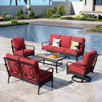 Captiva Designs 5-teiliges extragroßes Garten-Sitzgruppe aus Metall und Rattan mit Drehsesseln und Loveseat