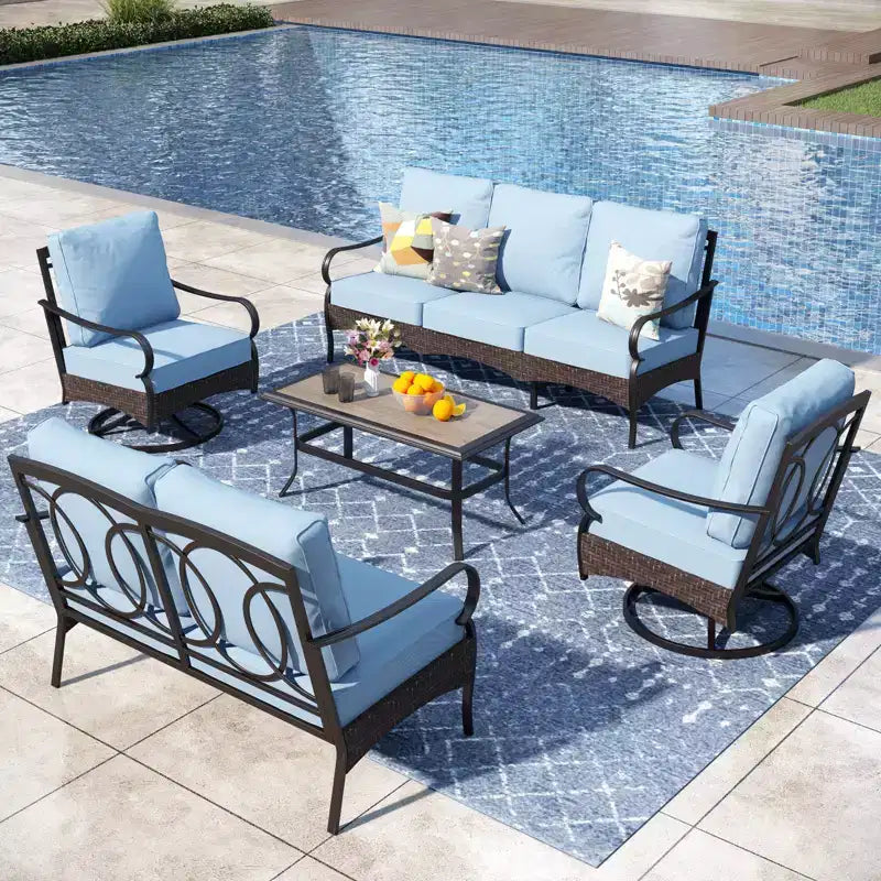 Captiva Designs 5-teiliges extragroßes Garten-Sitzgruppe aus Metall und Rattan mit Drehsesseln und Loveseat