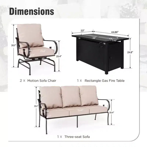 Captiva Designs 4-teiliges extra großes Terrassen-Feuerstellen-Set aus Metall mit Schaukelstühlen mit gemusterter Rückenlehne