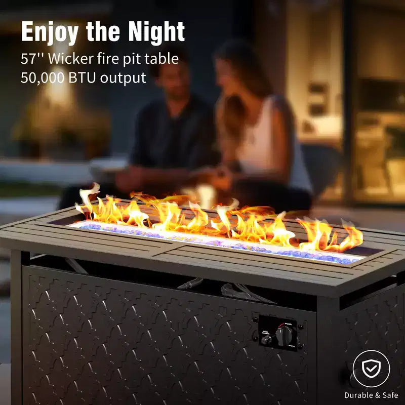 Captiva Designs 4-teiliges extra großes Terrassen-Feuerstellen-Set aus Metall mit Schaukelstühlen mit gemusterter Rückenlehne