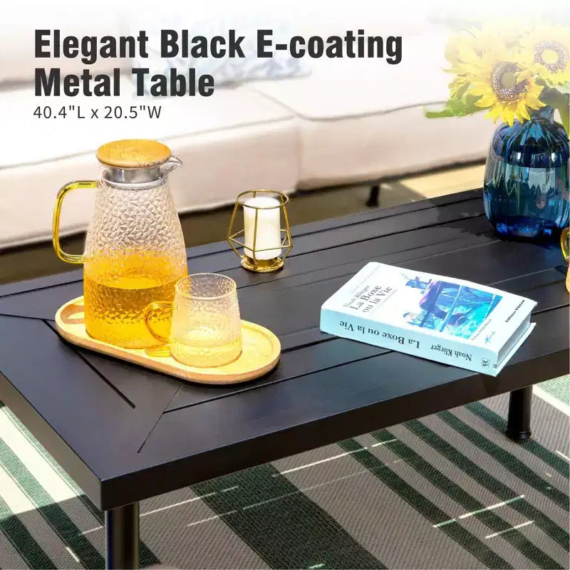 Captiva Designs 4-teiliges extra großes Terrassen-Feuerstellen-Set aus Metall mit Schaukelstühlen mit gemusterter Rückenlehne
