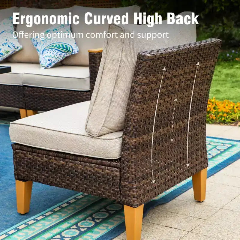 Captiva Designs 8-teiliges Loungemöbel-Set aus Polyrattan mit Feuerstelle und gepolstertem Ottoman für den Außenbereich