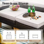 Captiva Designs 8-teiliges Loungemöbel-Set aus Polyrattan mit Feuerstelle und gepolstertem Ottoman für den Außenbereich