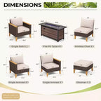 Captiva Designs 8-teiliges Loungemöbel-Set aus Polyrattan mit Feuerstelle und gepolstertem Ottoman für den Außenbereich
