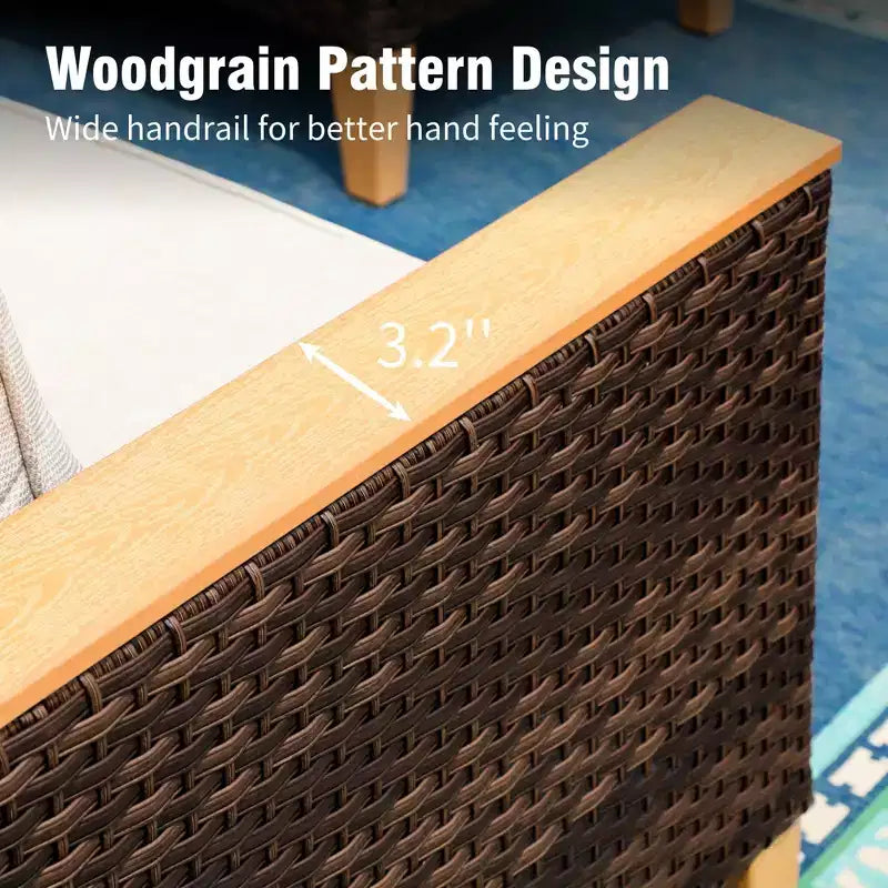 Captiva Designs 8-teiliges Loungemöbel-Set aus Polyrattan mit Feuerstelle und gepolstertem Ottoman für den Außenbereich