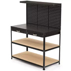 Costway 48 x 24 Werkbank Hochleistungs-Arbeitstisch mit 3 St. Lochplatte Schublade & Regalen Navy/Schwarz