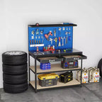 Costway 48 x 24 Werkbank Hochleistungs-Arbeitstisch mit 3 St. Lochplatte Schublade & Regalen Navy/Schwarz
