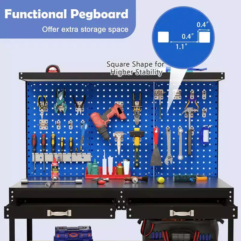 Costway 48 x 24 Werkbank Hochleistungs-Arbeitstisch mit 3 St. Lochplatte Schublade & Regalen Navy/Schwarz
