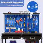 Costway 48 x 24 Werkbank Hochleistungs-Arbeitstisch mit 3 St. Lochplatte Schublade & Regalen Navy/Schwarz