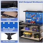 Costway 48 x 24 Werkbank Hochleistungs-Arbeitstisch mit 3 St. Lochplatte Schublade & Regalen Navy/Schwarz