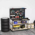 Costway 48 x 24 Werkbank Hochleistungs-Arbeitstisch mit 3 St. Lochplatte Schublade & Regalen Navy/Schwarz
