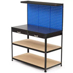 Costway 48 x 24 Werkbank Hochleistungs-Arbeitstisch mit 3 St. Lochplatte Schublade & Regalen Navy/Schwarz