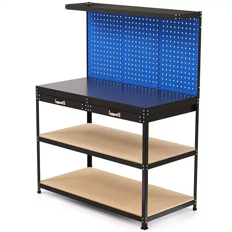 Costway 48 x 24 Werkbank Hochleistungs-Arbeitstisch mit 3 St. Lochplatte Schublade & Regalen Navy/Schwarz