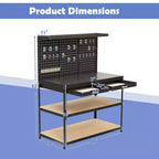 Costway 48 x 24 Werkbank Hochleistungs-Arbeitstisch mit 3 St. Lochplatte Schublade & Regalen Navy/Schwarz