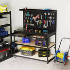 Costway 48 x 24 Werkbank Hochleistungs-Arbeitstisch mit 3 St. Lochplatte Schublade & Regalen Navy/Schwarz