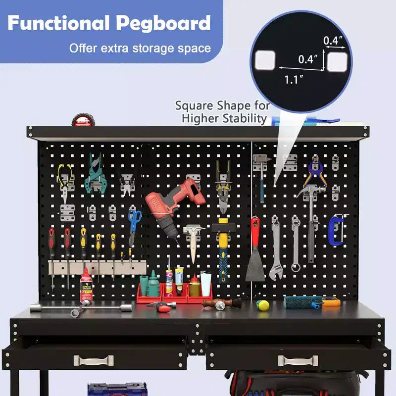 Costway 48 x 24 Werkbank Hochleistungs-Arbeitstisch mit 3 St. Lochplatte Schublade & Regalen Navy/Schwarz