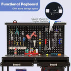 Costway 48 x 24 Werkbank Hochleistungs-Arbeitstisch mit 3 St. Lochplatte Schublade & Regalen Navy/Schwarz