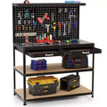 Costway 48 x 24 Workbench Heavy-Duty WorkTable with 3 PCs Pegboard Drawer & Shelves Navy/Black