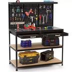 Costway 48 x 24 Workbench Heavy-Duty WorkTable with 3 PCs Pegboard Drawer & Shelves Navy/Black